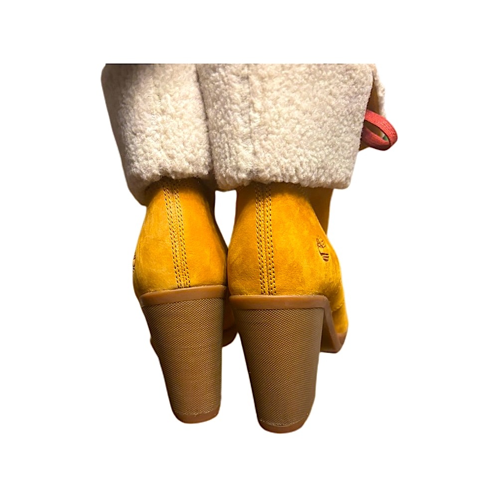 TIMBERLAND CAMDALE Fleece Fold-Down Tan Leather Heeled Boots Women’s 10 - Picture 4 of 11